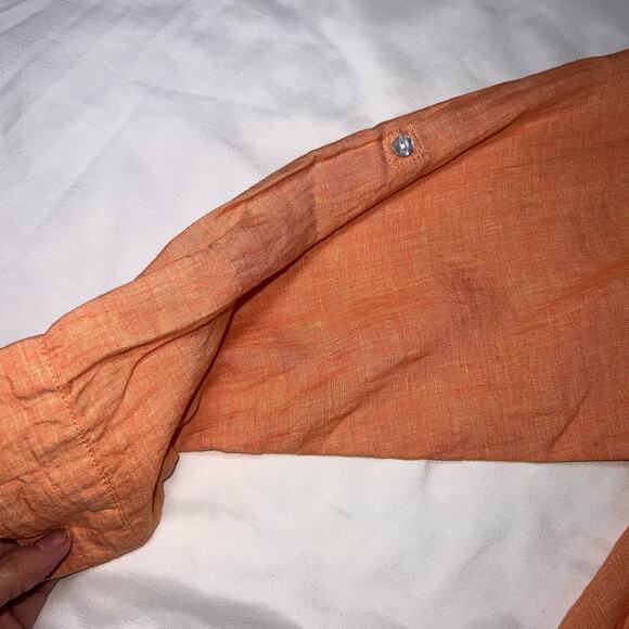 Sigrid Olsen Shirt Womens Plus Size 1X Coral Orange Linen Roll-Tab Sleeve Button - Picture 5 of 15